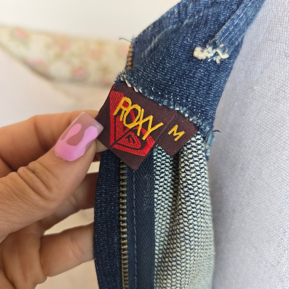 Vtg y2k Roxy Denim Mini Dress Spaghetti Strap Sleeveless Casual Sundress Summer - Picture 7 of 11